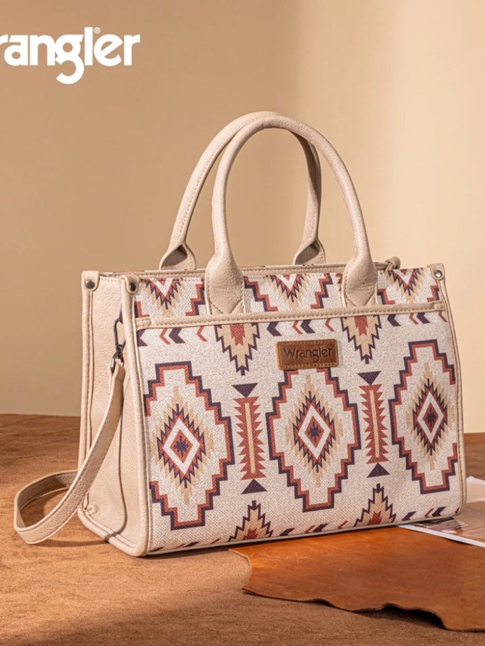 Wrangler Aztec Print Canvas Tote Bag Exclusive Tan